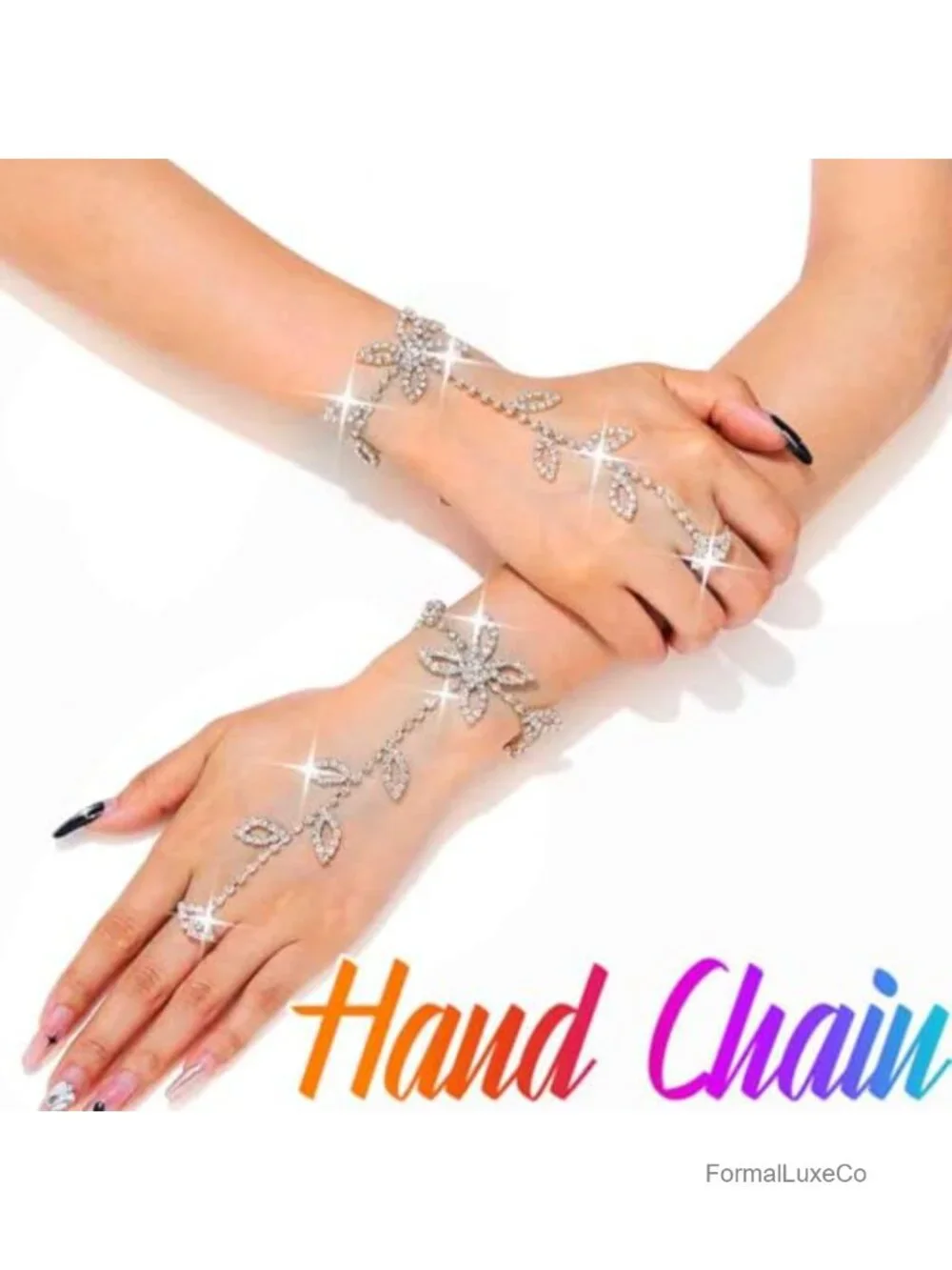 Sparkly Rhinestone Fingerless Gloves Leaf Crystal Hand Chain for Wedding Prom
